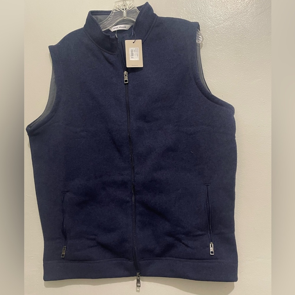 Peter Millar Crown Sweater Fleece Full Zip  Golf Vest  Navy Blue-NWT